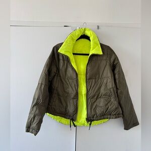 Urban Outfitters Without Walls Reversible Olive and Neon Yellow Puffer Jacket